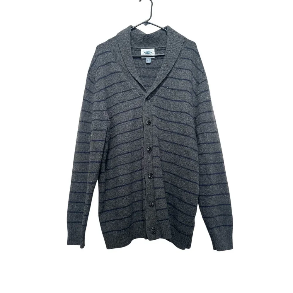 Old Navy Wool Button Down Cardigan Men XXL Tall Gray Shawl Neck Striped Nautical
